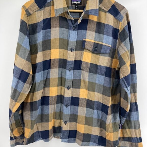 Men's Patagonia Organic Cotton Plaid Shirt Size Medium Blue/Yellow - Picture 4 of 8